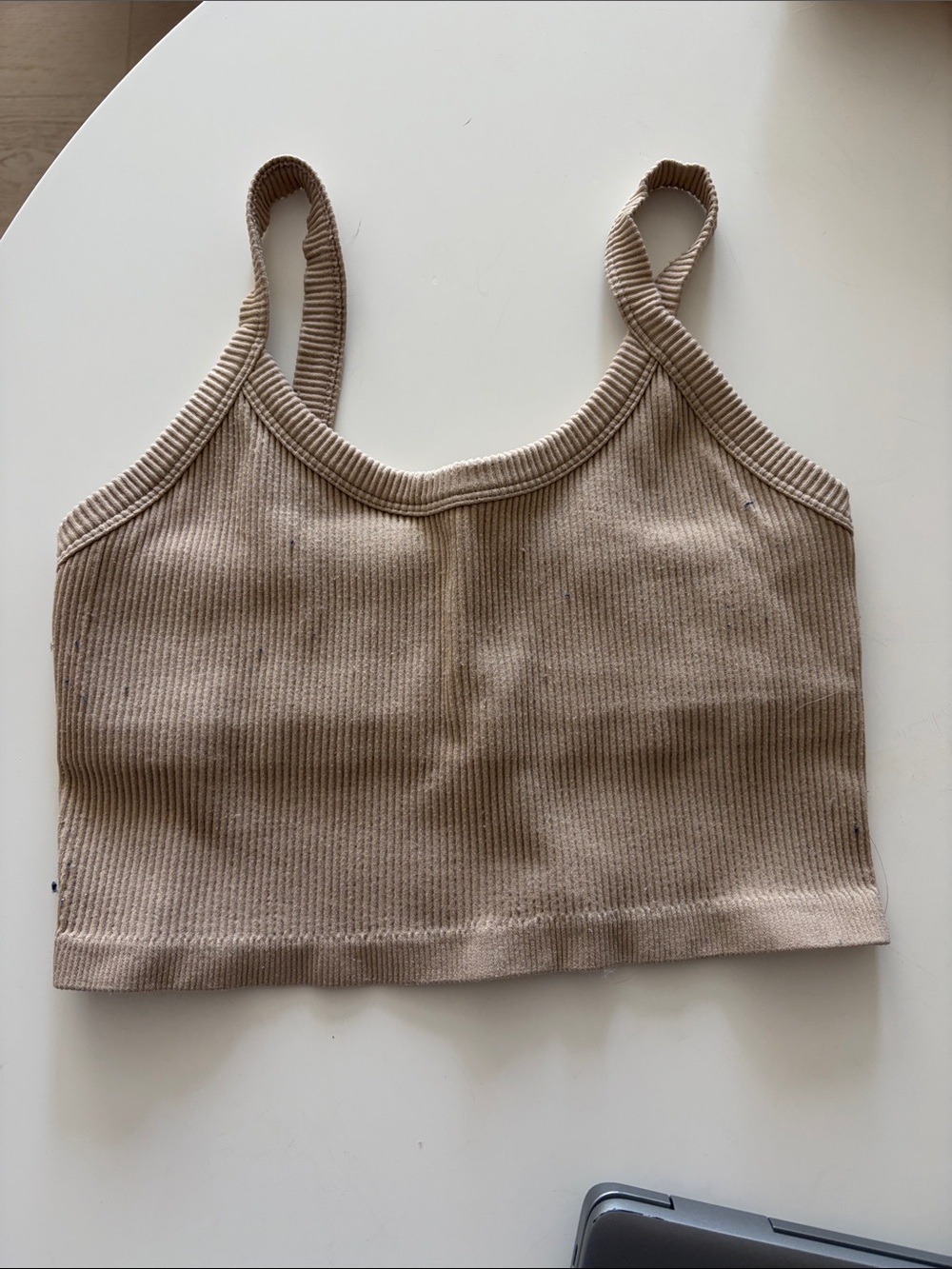 Ribbed Cropped Tank Top in Beige